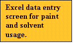 Text Box: Excel data entry
screen for paint and solvent
usage. information
